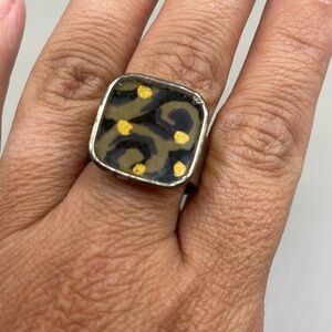 Vintage Gold Tone Leopard Art Deco Large Adjustable Size Cocktail Statement Ring